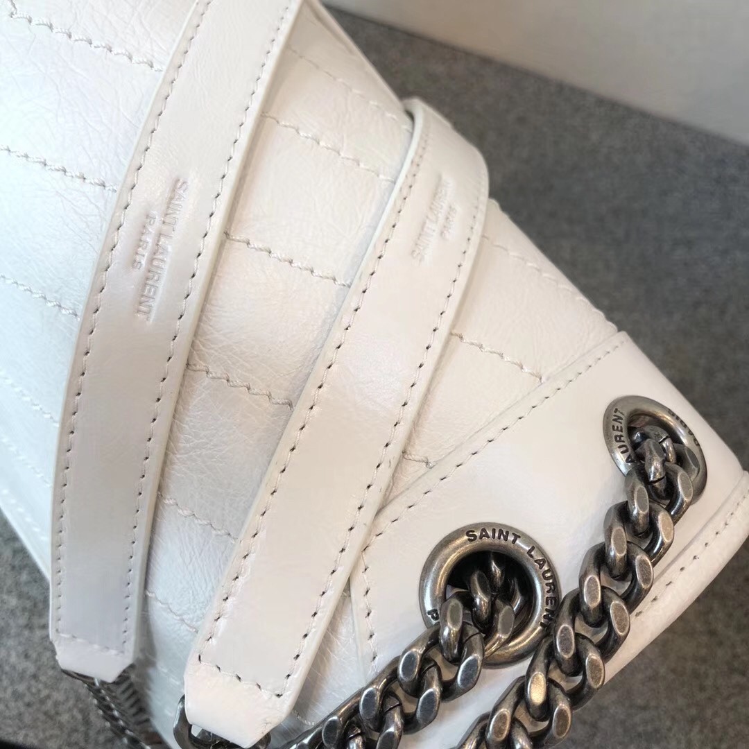 Sa**t Lau*nt large niki chain bag in white crinkled leather