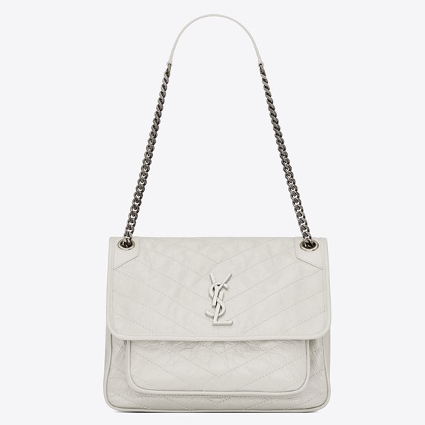 Sa**t Lau*nt large niki chain bag in white crinkled leather