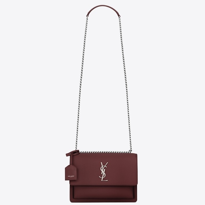 Sa**t Lau*nt sunset medium bag in bordeaux grained leather