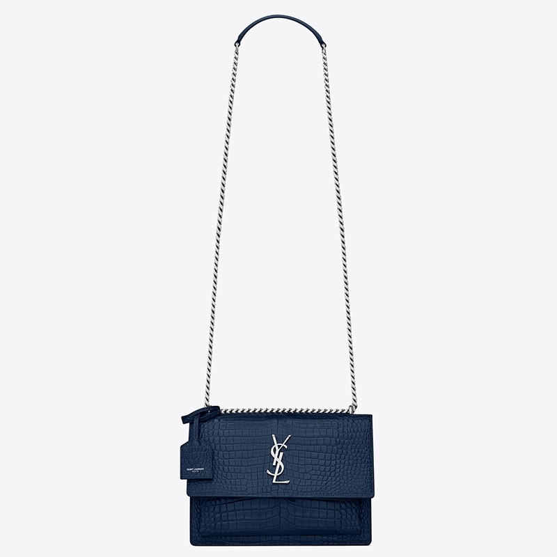 Sa**t Lau*nt sunset medium bag in blue crocodile embossed leather