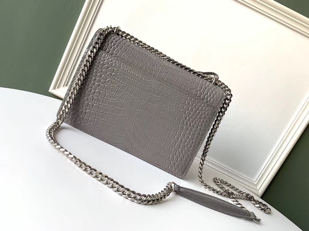 Sa**t Lau*nt sunset medium bag in grey crocodile embossed leather