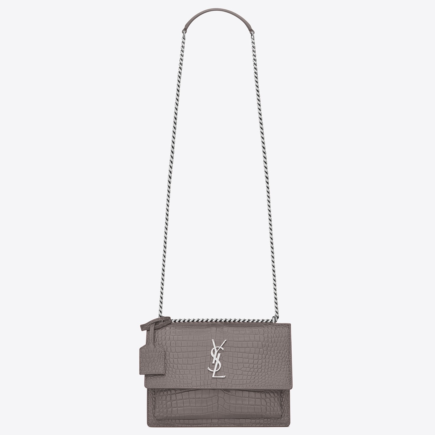 Sa**t Lau*nt sunset medium bag in grey crocodile embossed leather