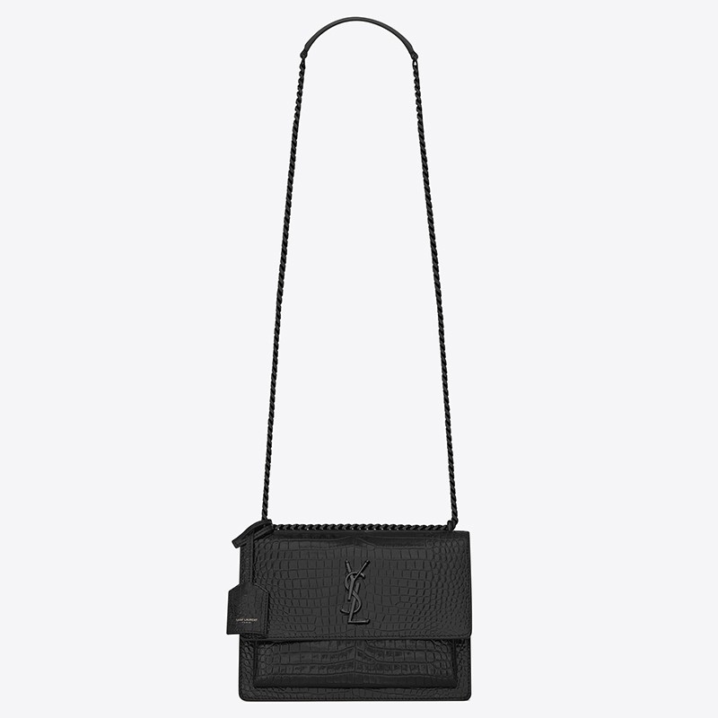 Sa**t Lau*nt sunset medium bag in noir crocodile embossed leather