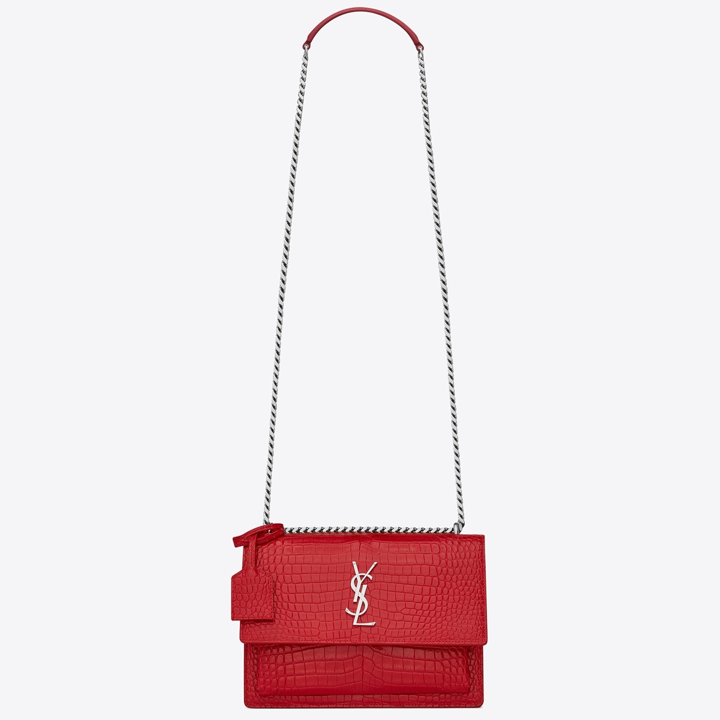 Sa**t Lau*nt sunset medium bag in red crocodile embossed leather