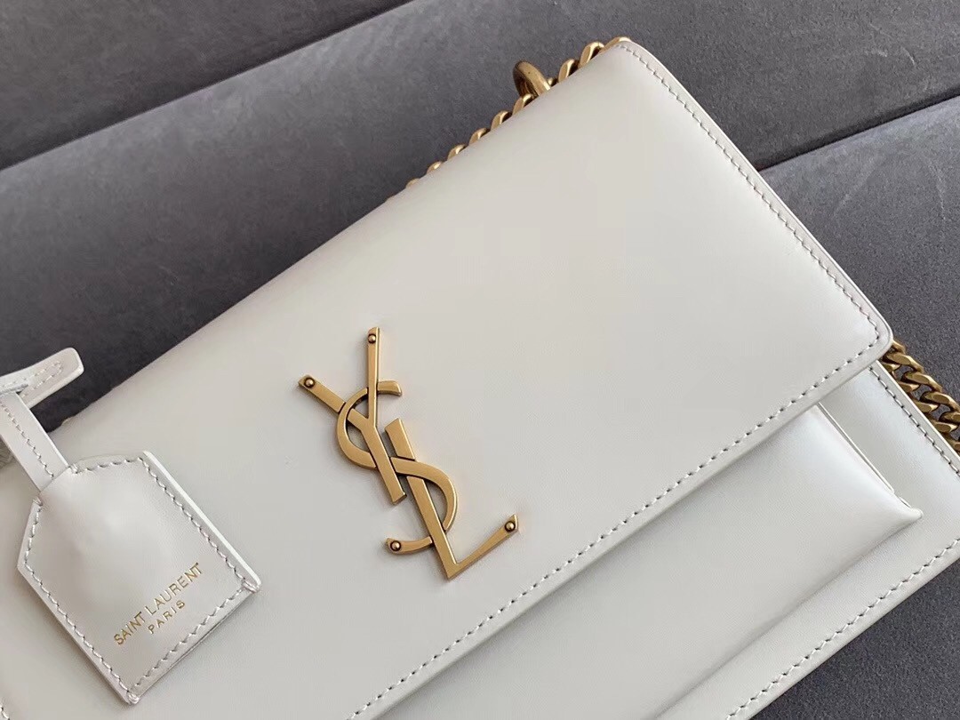 Sa**t Lau*nt sunset medium bag in white calfskin