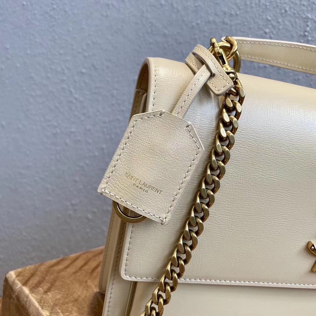 Sa**t Lau*nt new medium sunset bag in beige calfskin