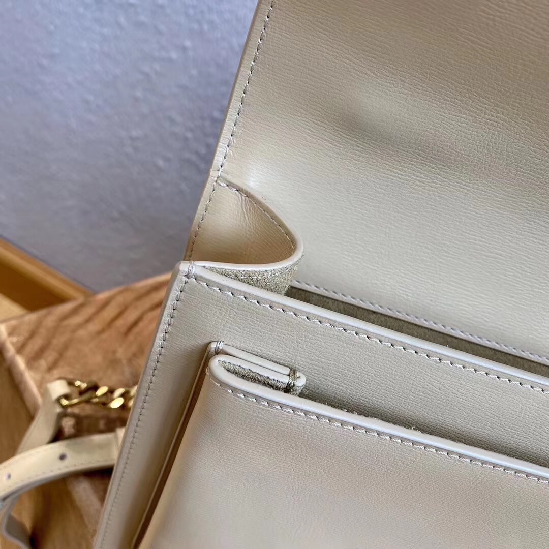 Sa**t Lau*nt new medium sunset bag in beige calfskin