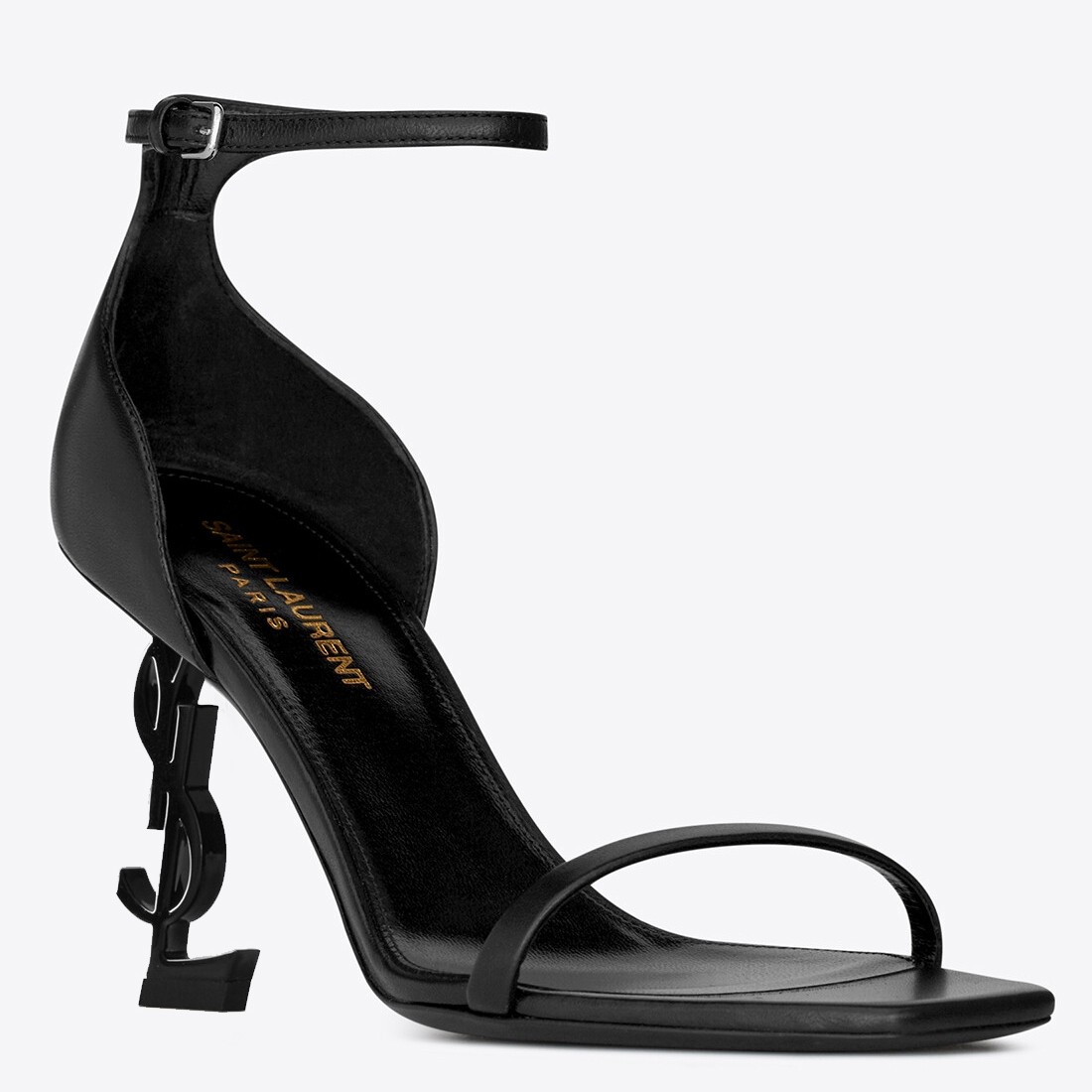 Sa**t Lau*nt opyum 85mm sandals in black leather with black y*l heel