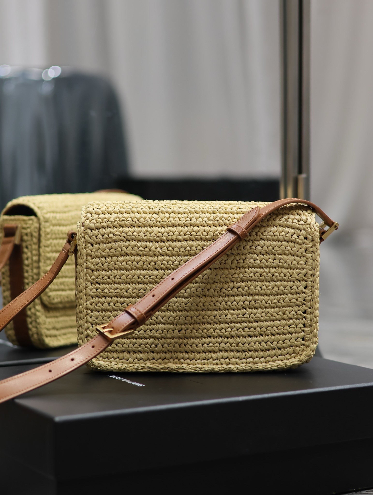 Sa**t Lau*nt medium solferino bag in naturel raffia