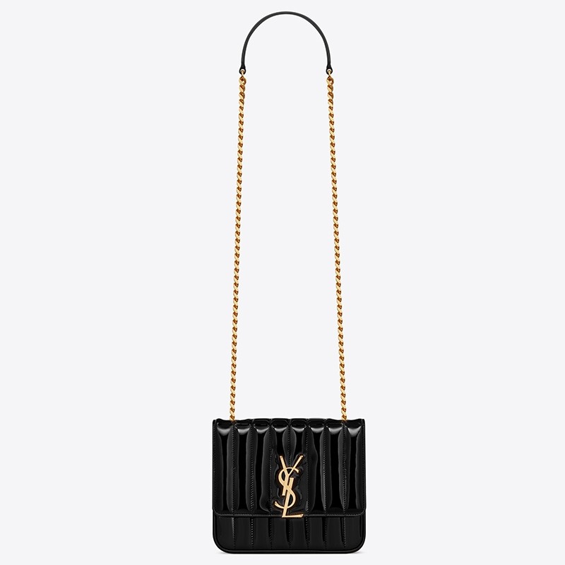 Sa**t Lau*nt medium vicky bag in black patent leather