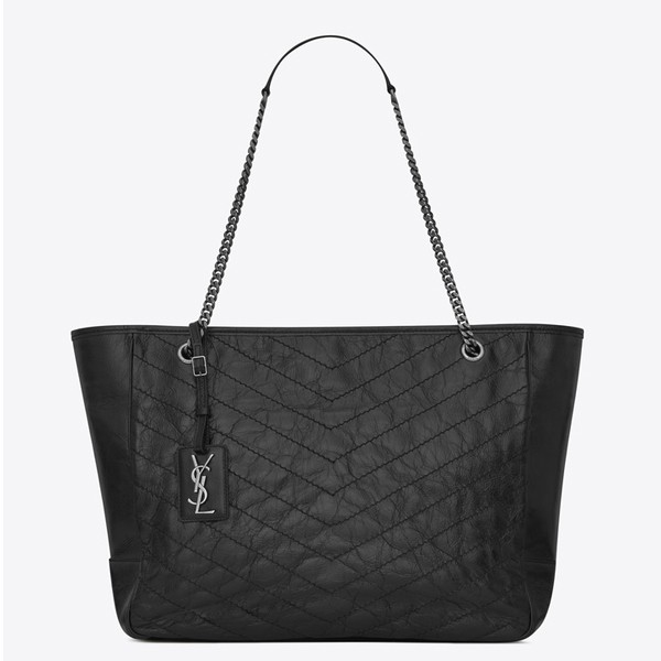 Sa**t Lau*nt niki shopping bag in black crinkled calfskin