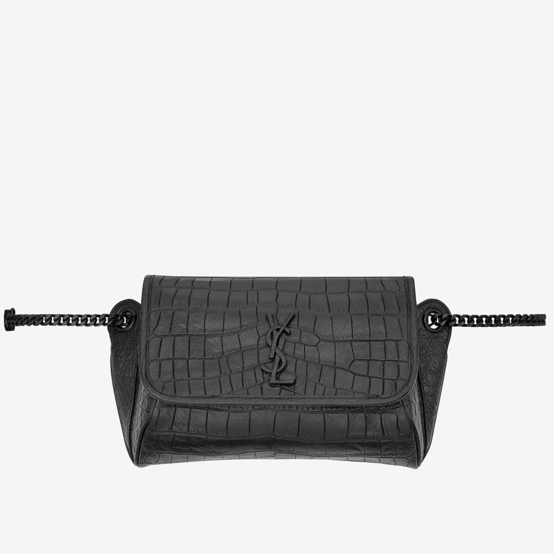 Sa**t Lau*nt niki body bag in black croco-embossed leather