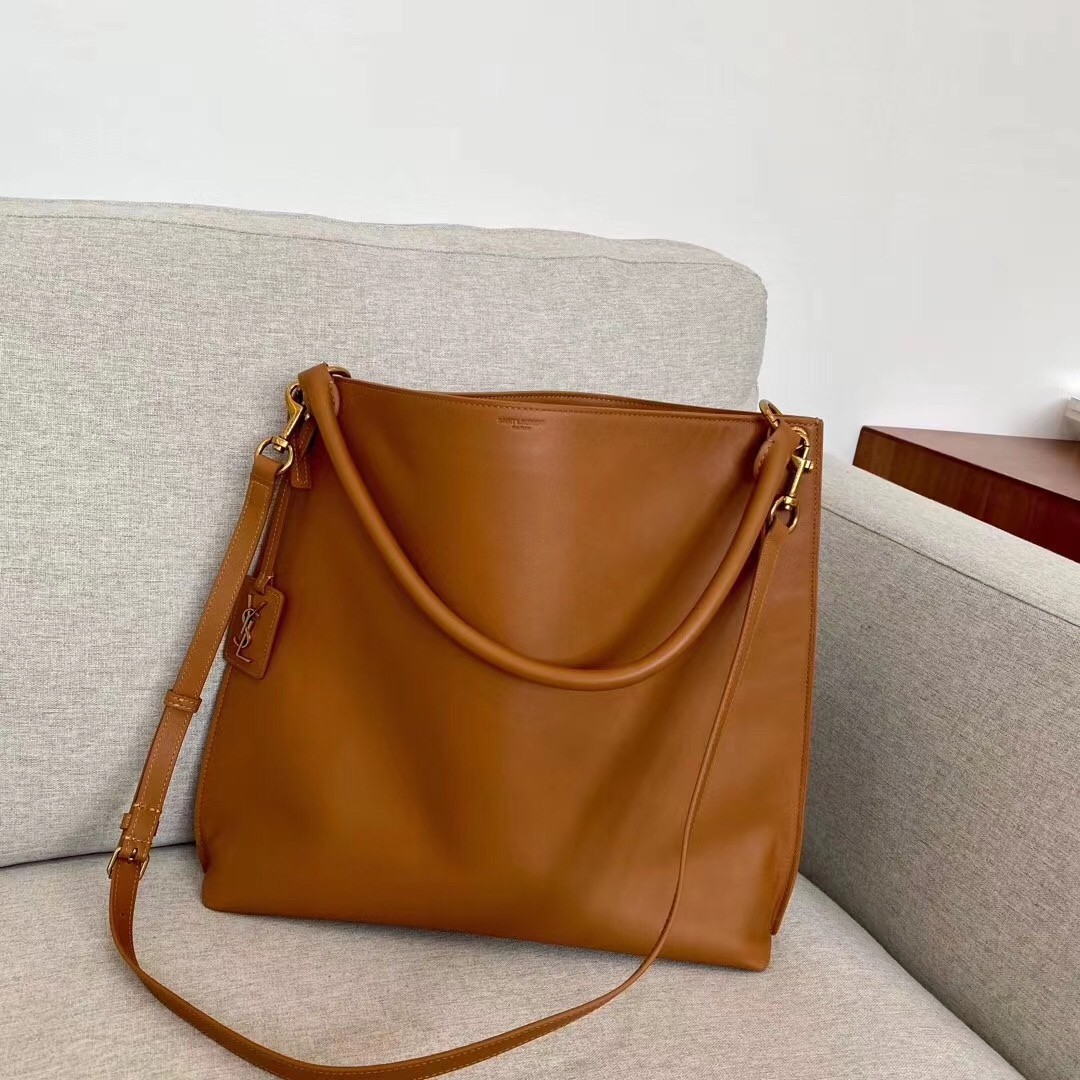 Sa**t Lau*nt tag hobo bag in brown calfskin