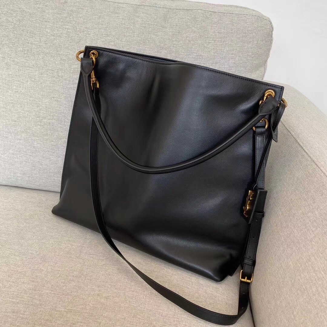 Sa**t Lau*nt tag hobo bag in black calfskin