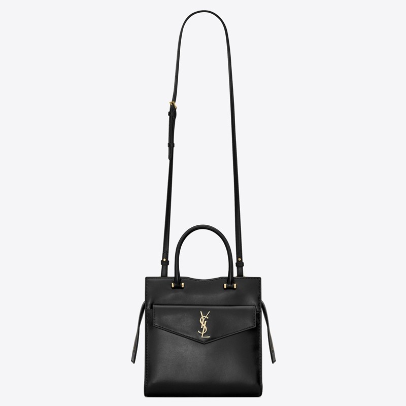 Sa**t Lau*nt small uptown tote in black calfskin
