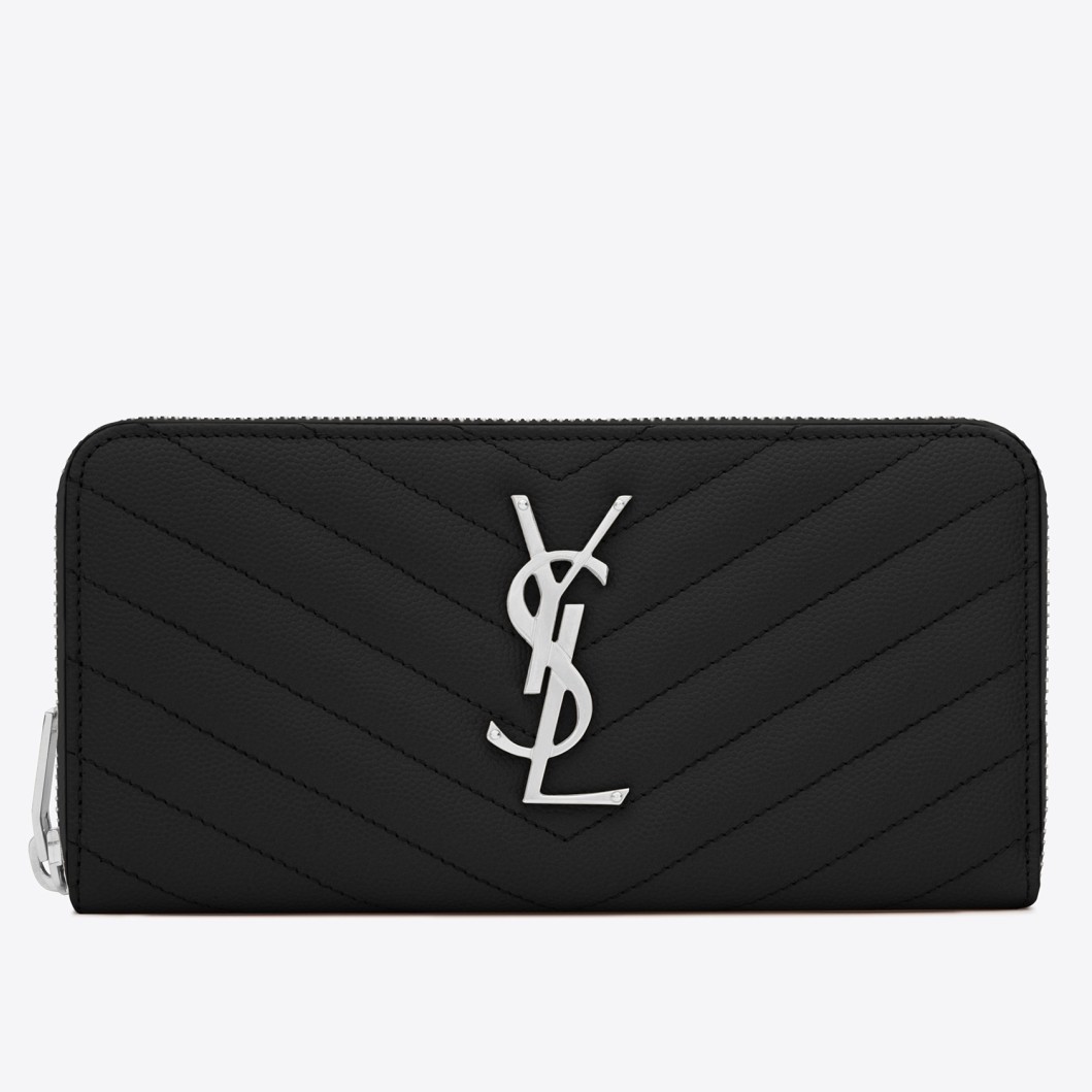 Sa**t Lau*nt monogram zip around wallet in noir grained leather